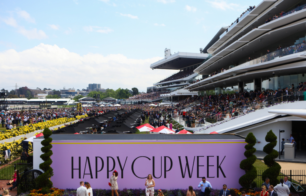 2018 Melbourne Cup Carnival - Lexus Melbourne Cup Day. MELBOURNE, AUSTRALIA - NOVEMBER 6: Guests enjoying Lexus Melbourne Cup Day at the 2018 Melbourne Cup Carnival